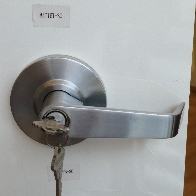 Heavy Duty Commercial Protective Door Lever Lock , Satin Chrome,  Grade 2 Industrial Door Handle