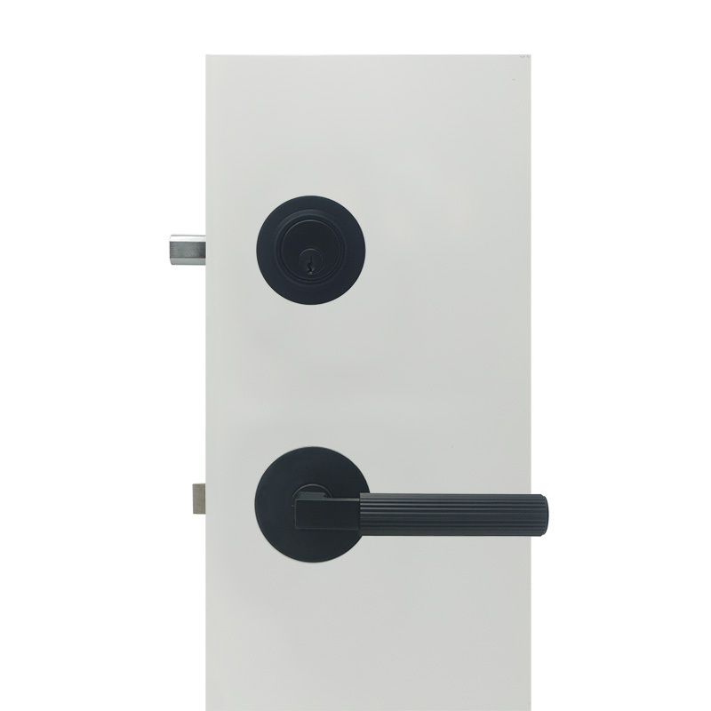 Contemporary matte black entrance function knurled design door lever with deadbolt door lock sets