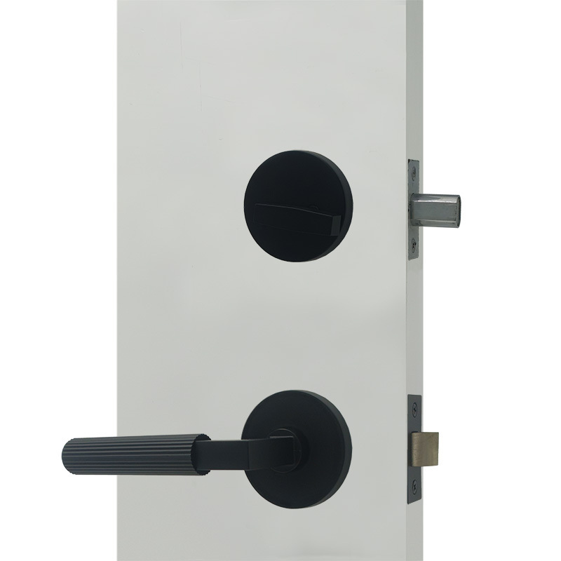 Contemporary matte black entrance function knurled design door lever with deadbolt door lock sets