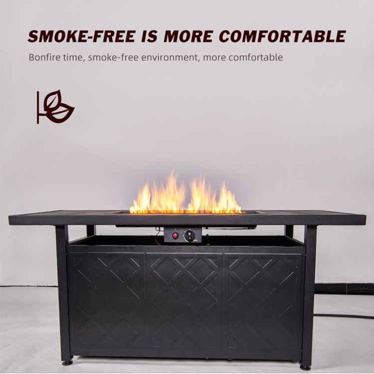 57 Inch Metal Anti-rust Fire Pits Outdoor Gas Firepit Table with Glass Shield