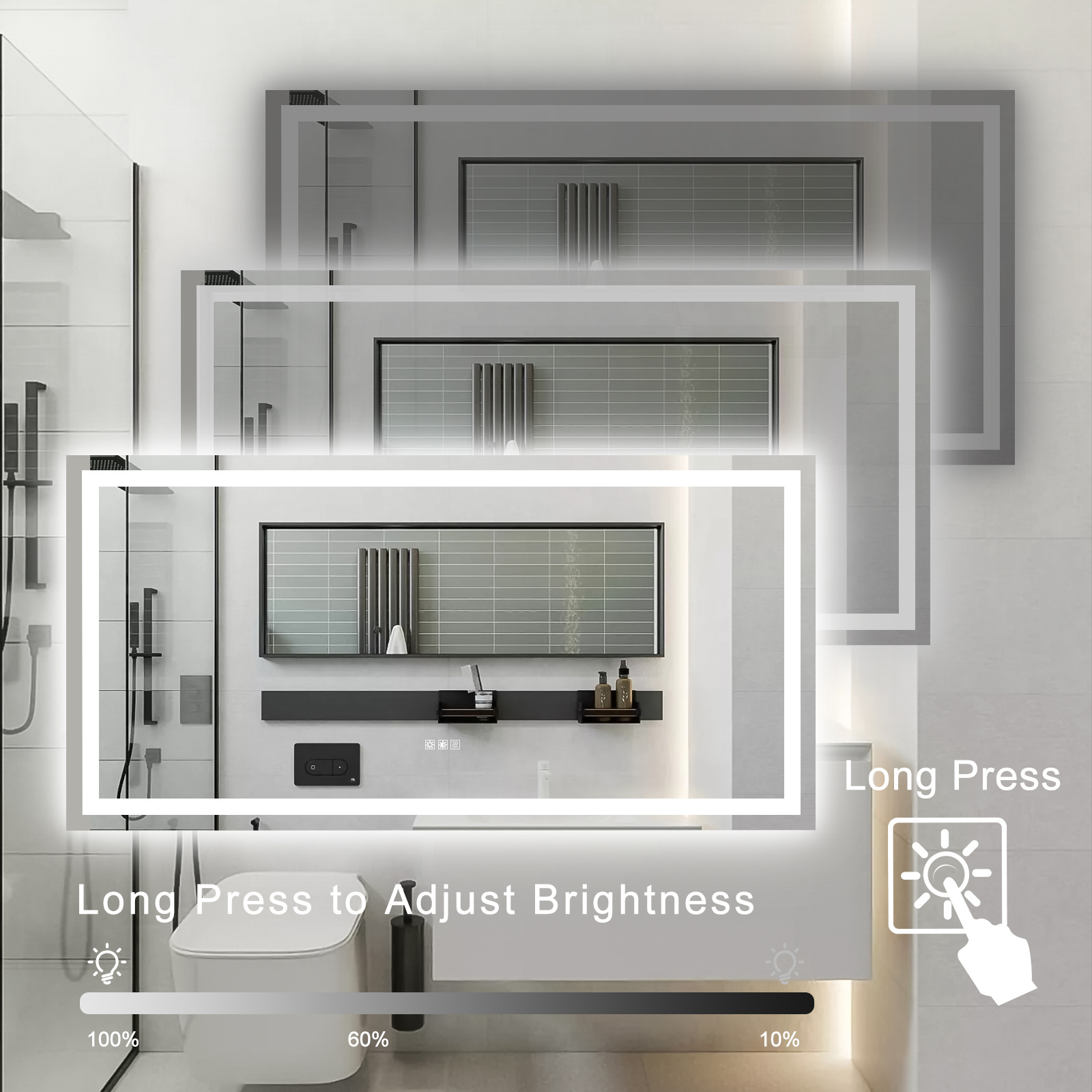 Apartment Hotel Smart Wall Hanging Bath Vanity Led Light Shower Mirror Espejo Inteligente Led Bathroom Mirror with led light