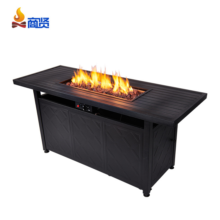 57 Inch Metal Anti-rust Fire Pits Outdoor Gas Firepit Table with Glass Shield