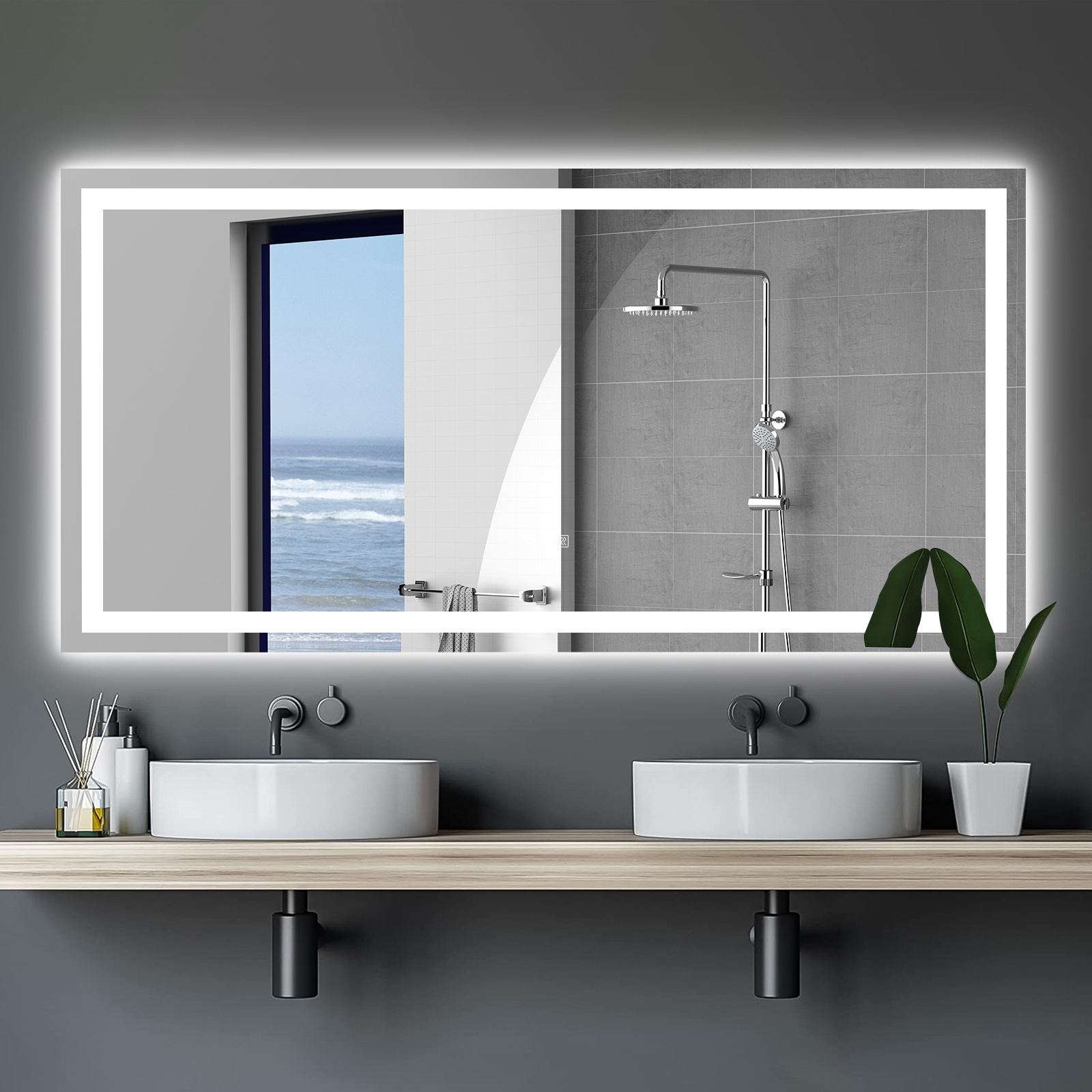 Apartment Hotel Smart Wall Hanging Bath Vanity Led Light Shower Mirror Espejo Inteligente Led Bathroom Mirror with led light