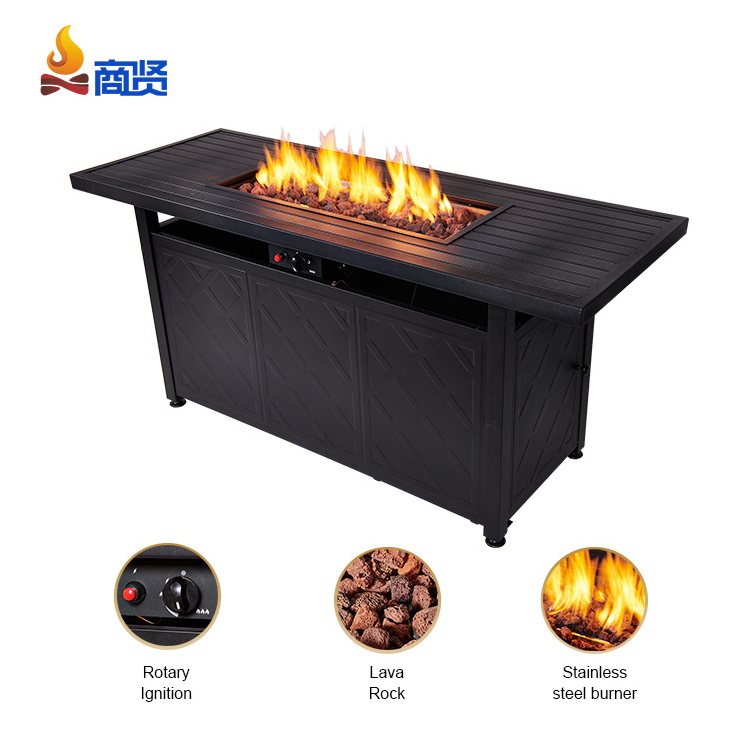 57 Inch Metal Anti-rust Fire Pits Outdoor Gas Firepit Table with Glass Shield