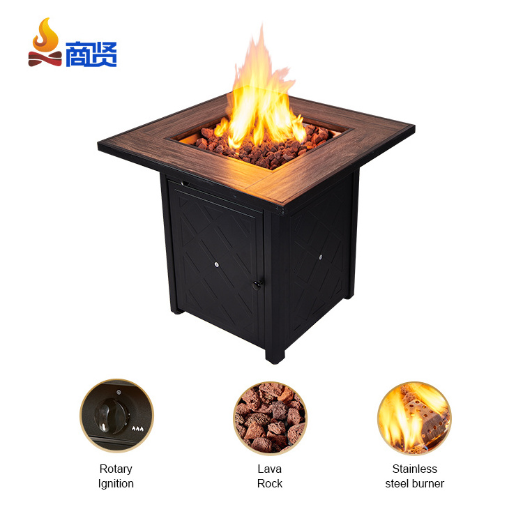 28In Wood Grain Metal Anti-rust Fire Pits Fireplace Outdoor