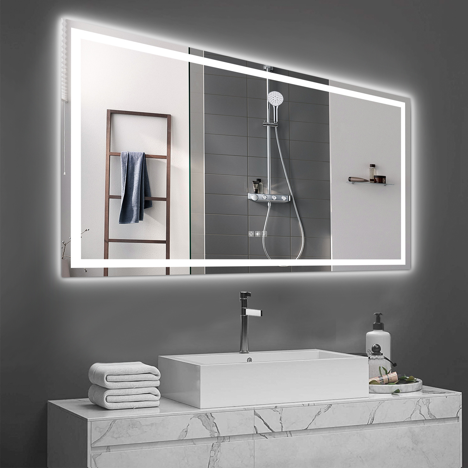 Apartment Hotel Smart Wall Hanging Bath Vanity Led Light Shower Mirror Espejo Inteligente Led Bathroom Mirror with led light