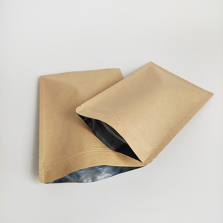 7x10cm plain brown small zip lock aluminum foil lined flat kraft paper bags