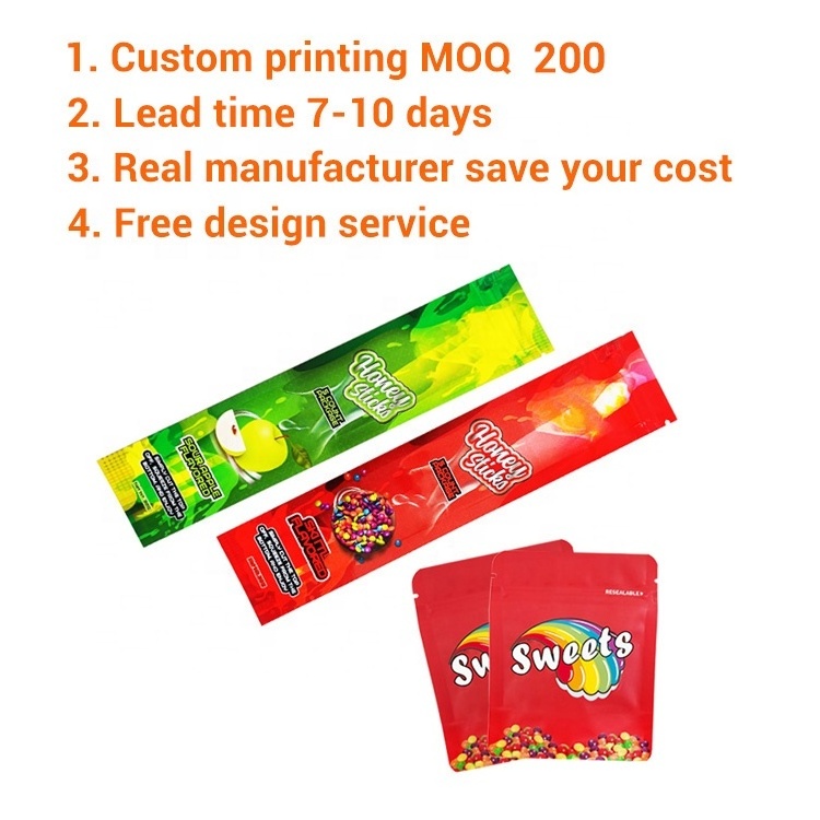 direct print branded mylar smell proof ziplock candy gummies edible packaging bags