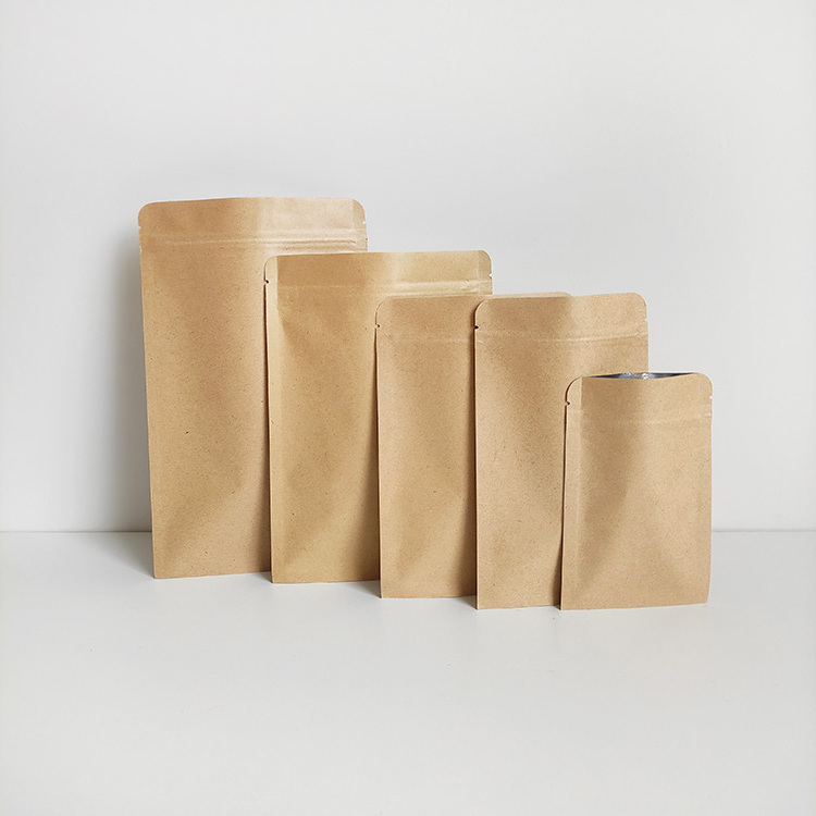 7x10cm plain brown small zip lock aluminum foil lined flat kraft paper bags