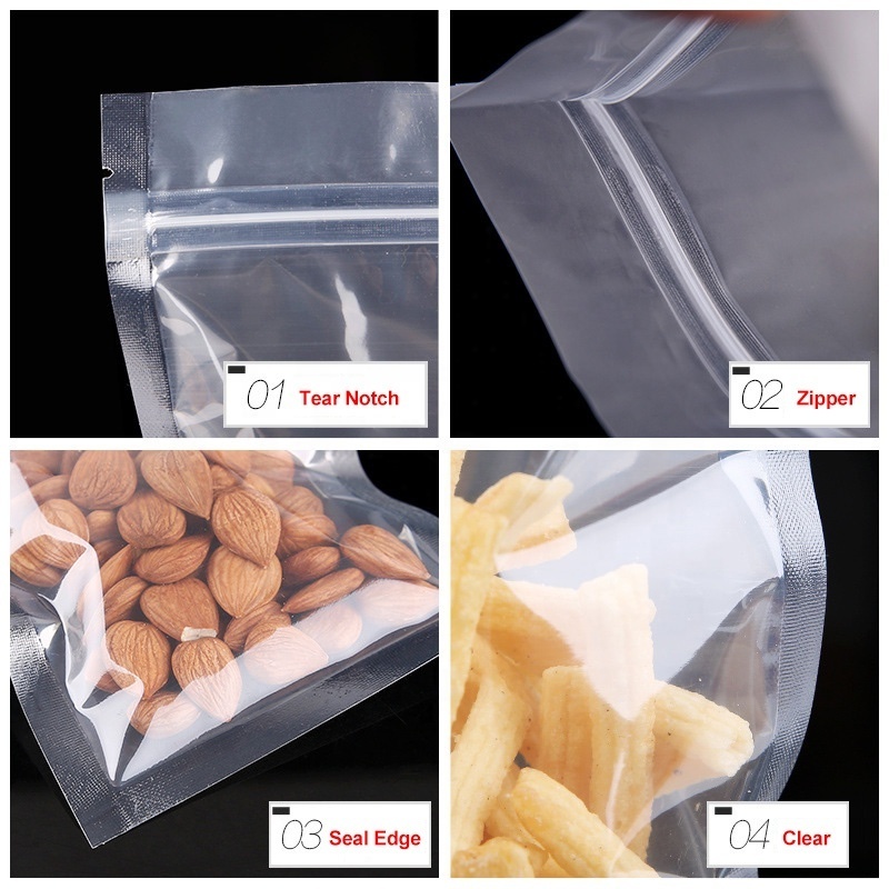 Food Grade Transparent Clear Resealable Ziplock Zipper Three Side Seal Plastic Packaging Bag