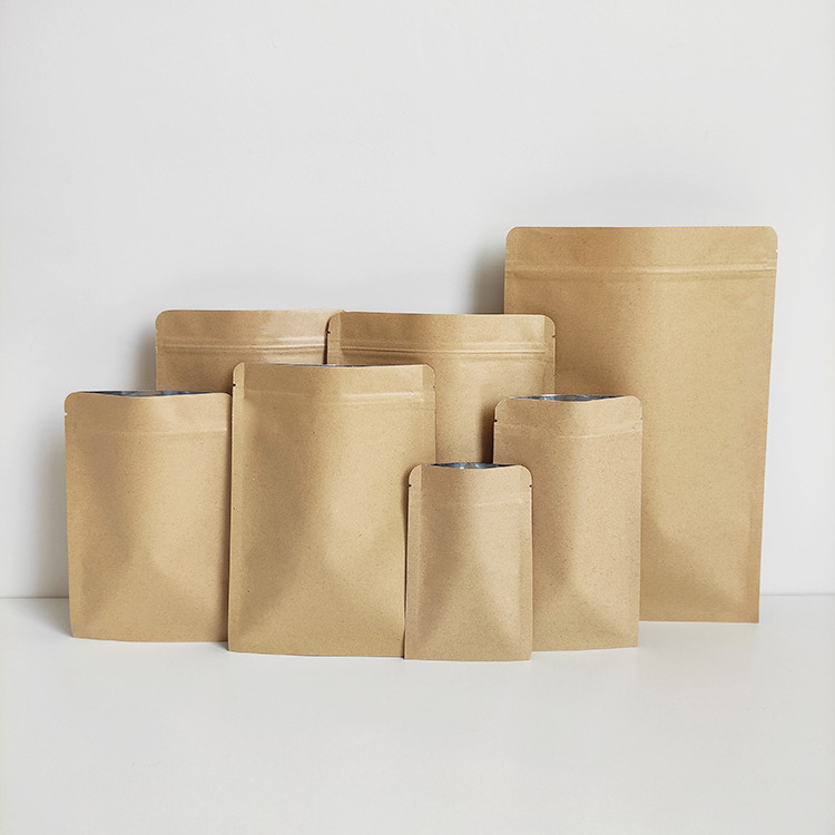 7x10cm plain brown small zip lock aluminum foil lined flat kraft paper bags