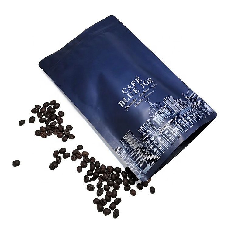 Customized Zip lock Matte Coffee Beans Packaging Freestanding Coffee Bags Laminated Material With One-way valve and Zipper