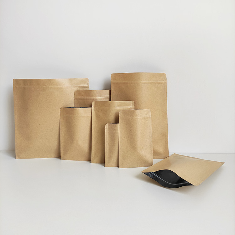 7x10cm plain brown small zip lock aluminum foil lined flat kraft paper bags