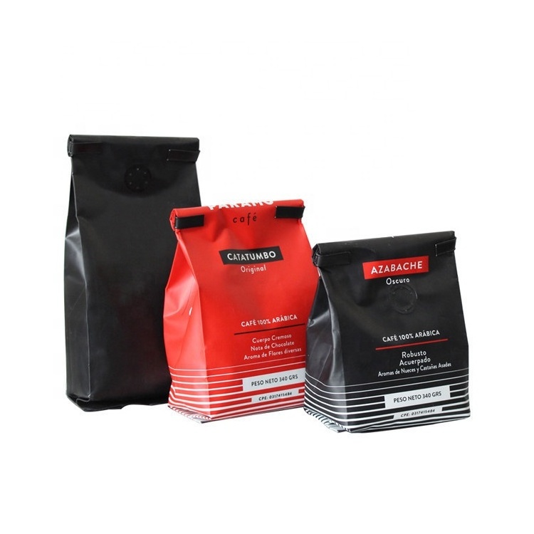 Custom Printed Matt Black Coffee Beans Packaging Side Gusset Coffee Bags With Valve