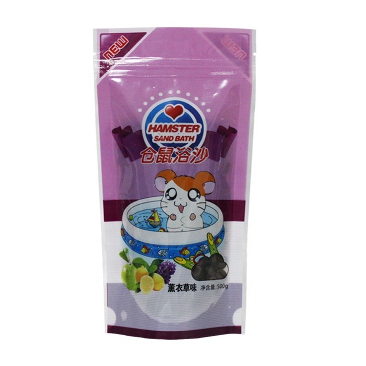 Custom Plastic Laminated Poly Stand Up Doypack Zipper Lock Pet Care Hamster Bath Sand Packaging Pouch Bag