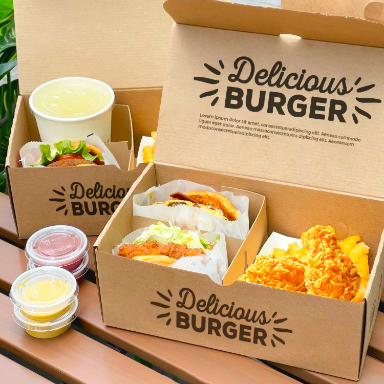 Custom Logo Sandwich Popcorn Hot Dog Paper Bag Fried Chicken Lunch Box Hamburger Burger Box Printing Fast Food Branded Packaging