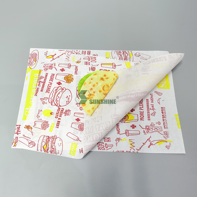 Wholesale Custom Printed Food Grade 38gsm 40gsm greaseproof Baking Sandwich Butter Wax Coated Patty Burger Wrapping Paper