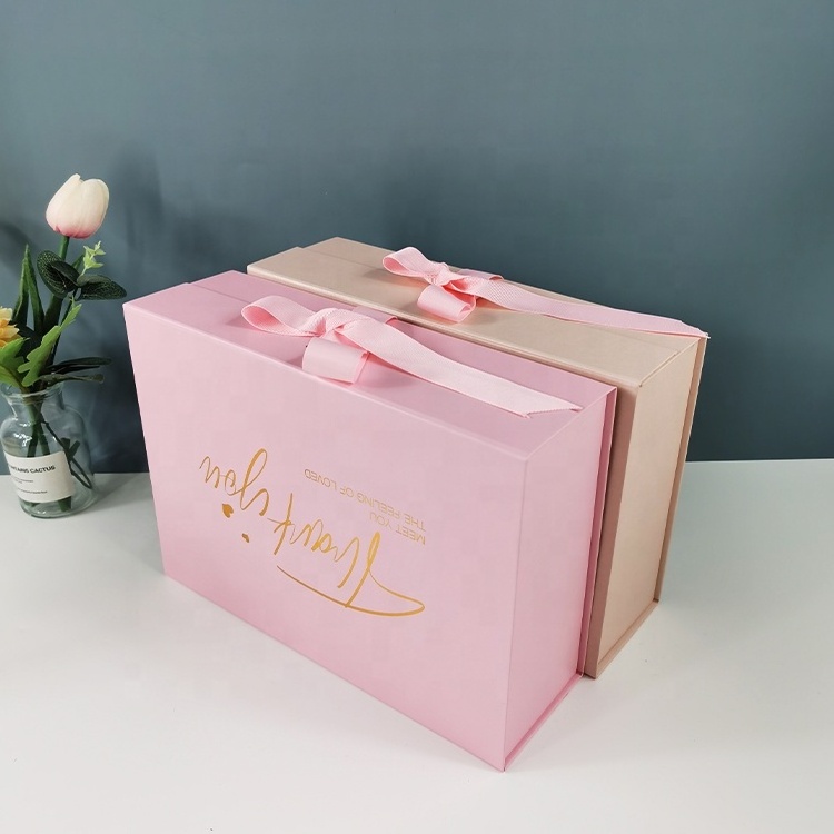 Custom Premium Pink Large Magnetic Closure Cardboard Paper Moon Cake Tea Perfume Rose Flower Silk Packaging Folding Spa Gift Box