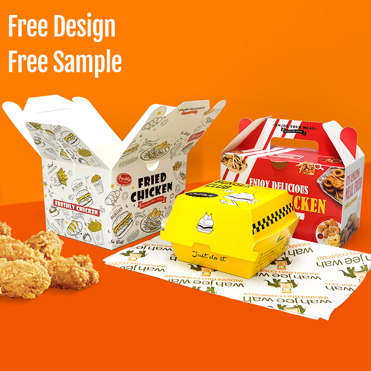 Custom Fast Food Packaging Takeaway Food Burger Box Packaging Custom Wings Fried Chicken French Fries Packaging Box