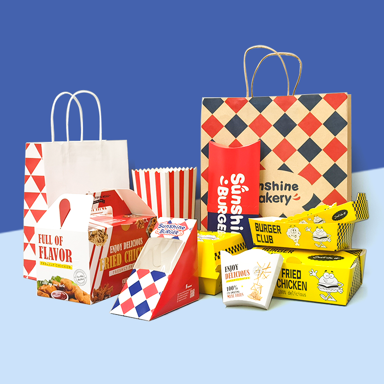 Custom Fast Food Packaging Takeaway Food Burger Box Packaging Custom Wings Fried Chicken French Fries Packaging Box