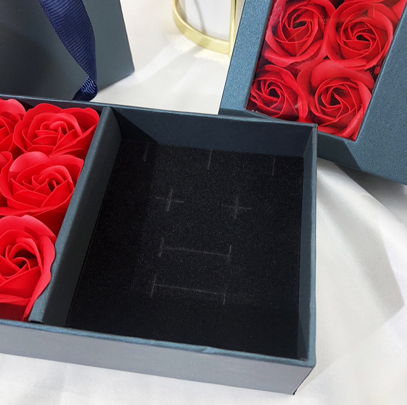 Rose flower ring earring necklace jewelry gift set packaging paper boxes with paper card paper bag elegant flower gift box