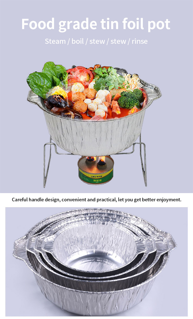 Round Baking Container For Hot Pot 5300ml Disposable Cooking Pie Pot Large Aluminum Foil Pot