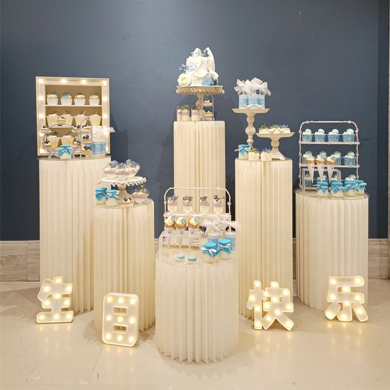 Jungle Theme Mermaid Birthday Bridal Shower Party Decorations Gift White Cylindrical Wedding 5-Piece Cake Dessert Love Table