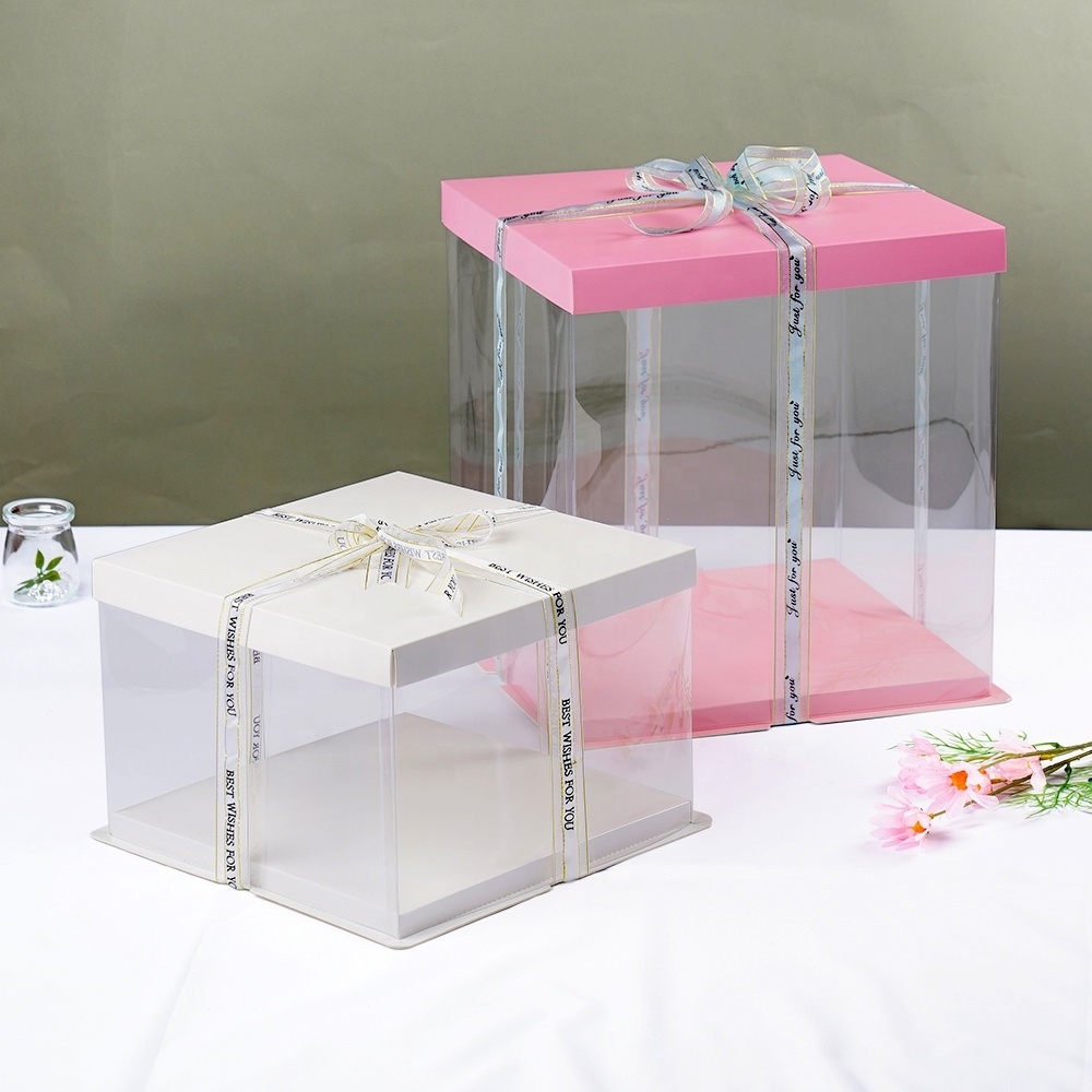 High Quality Gift Birthday Cake Box Transparent PET 12 inch Cake Packaging PVC Plastic Clear Boxes