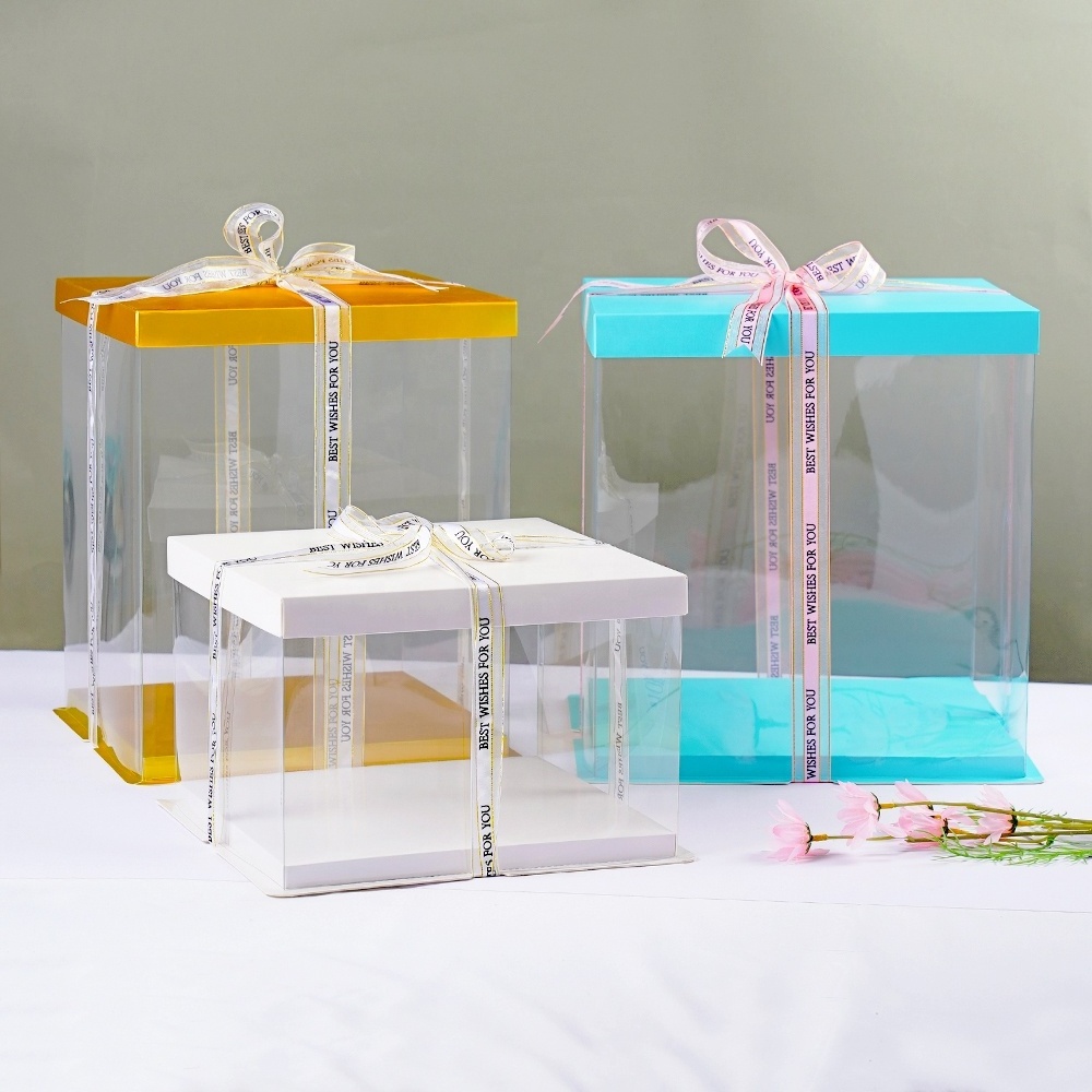 High Quality Gift Birthday Cake Box Transparent PET 12 inch Cake Packaging PVC Plastic Clear Boxes