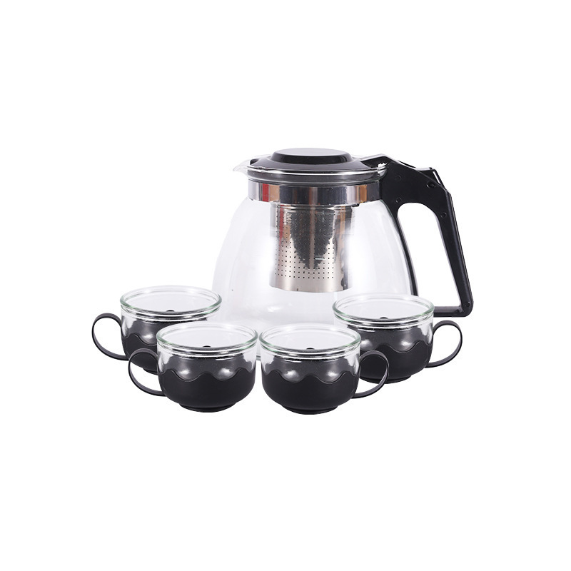 Wholesale sales gift silk screen LOGO heat-resistant glass flower tea pot five piece kungfu tea set