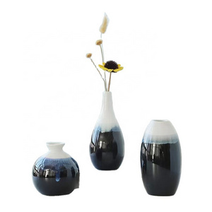 Hot sale desktop office table home decoration flowing glazed vase ornament blue ceramic flower pot