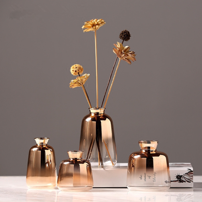 Scandinavian gold-plated glass mini hydroponic flower vase