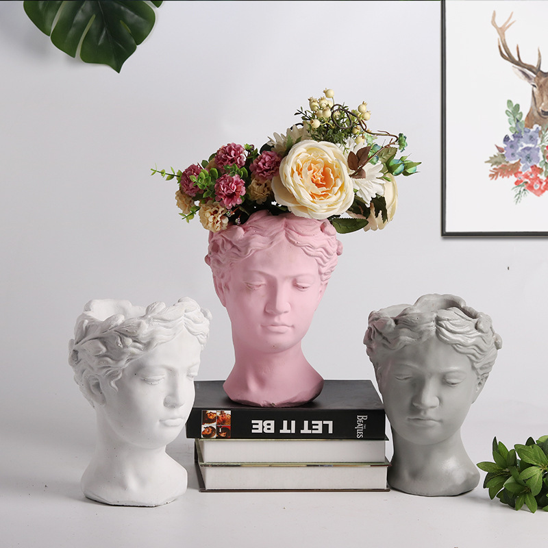 Creative portrait retro European art Venus Greek goddess statue cement head flower pot