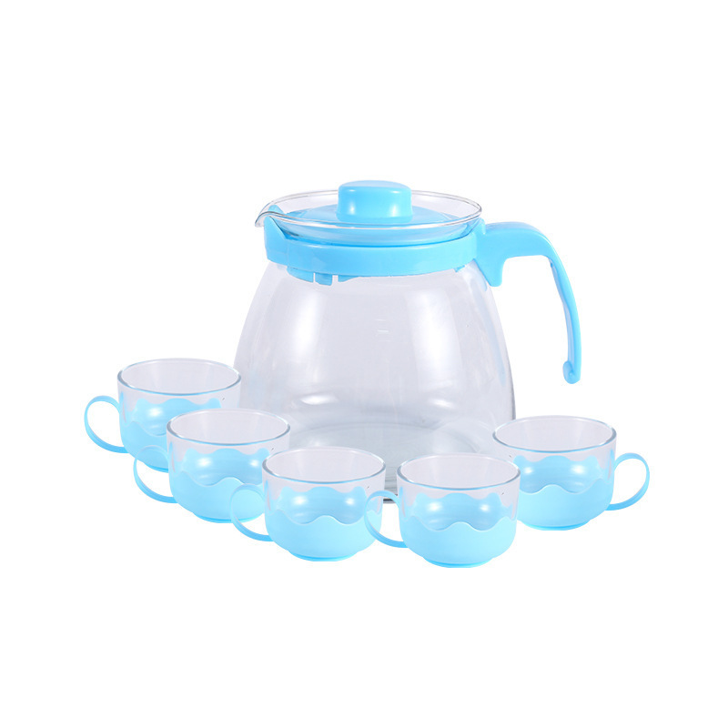 Wholesale sales gift silk screen LOGO heat-resistant glass flower tea pot five piece kungfu tea set