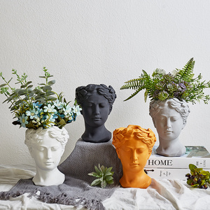 Creative portrait retro European art Venus Greek goddess statue cement head flower pot