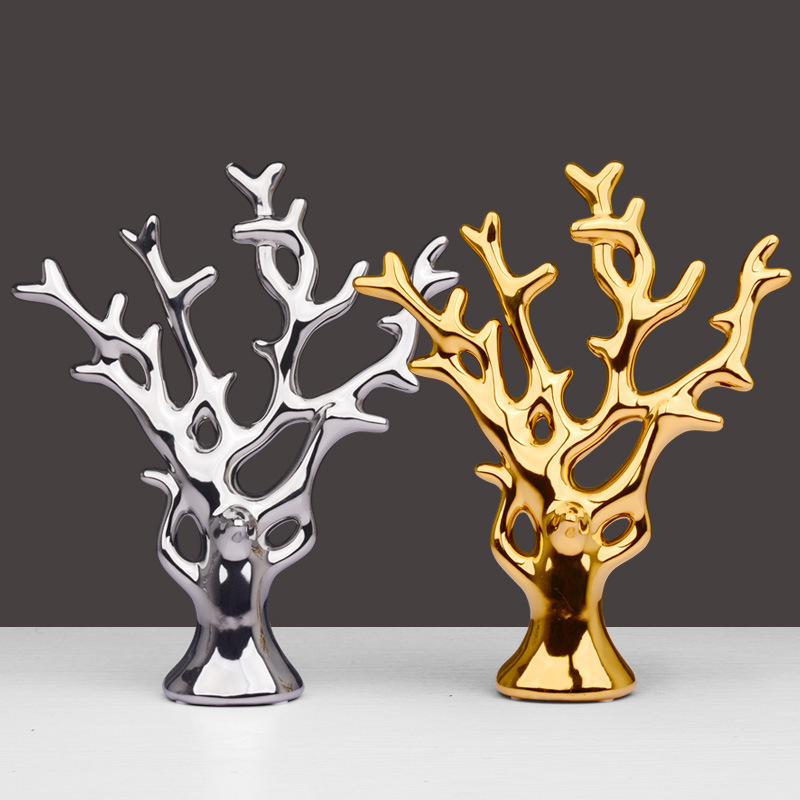 Creative minimalist wine cabinet ceramic gold silver ceramic tree living room decoration