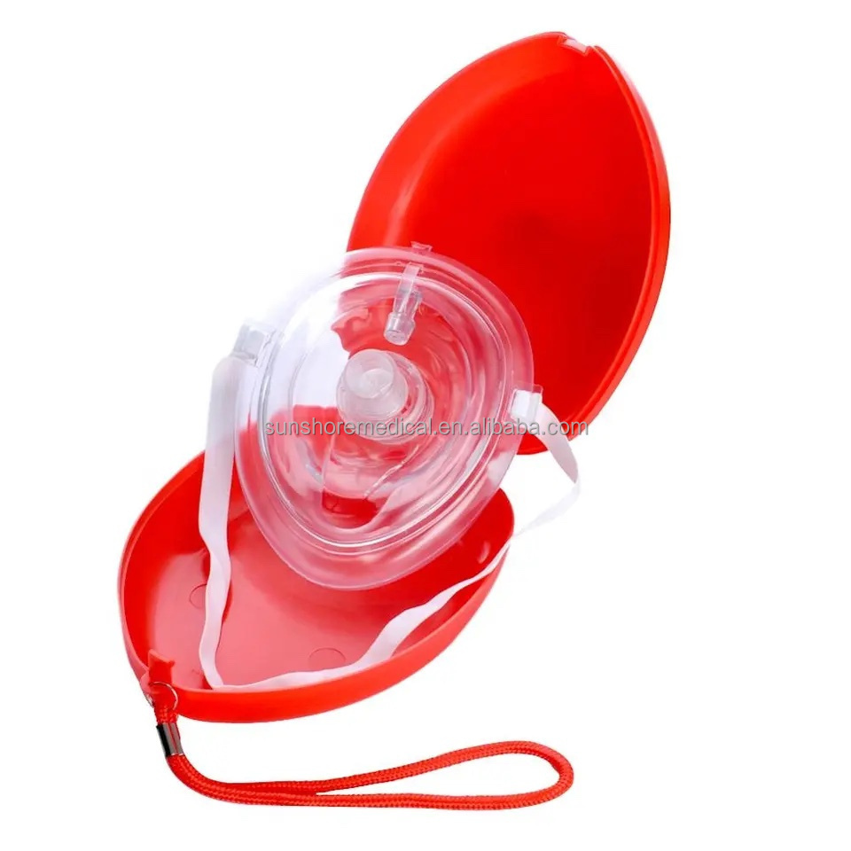 Medical Supply First Aid Disposable PVC CPR Mask Outdoor Face Shield CPR Mask with One-Way Valve