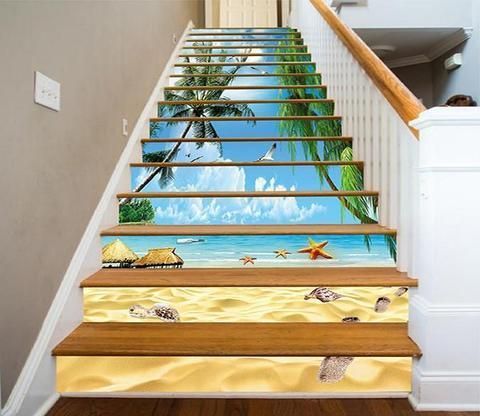 Custom 3D Ocean Beach Self-Adhesive Stair Risers Stickers