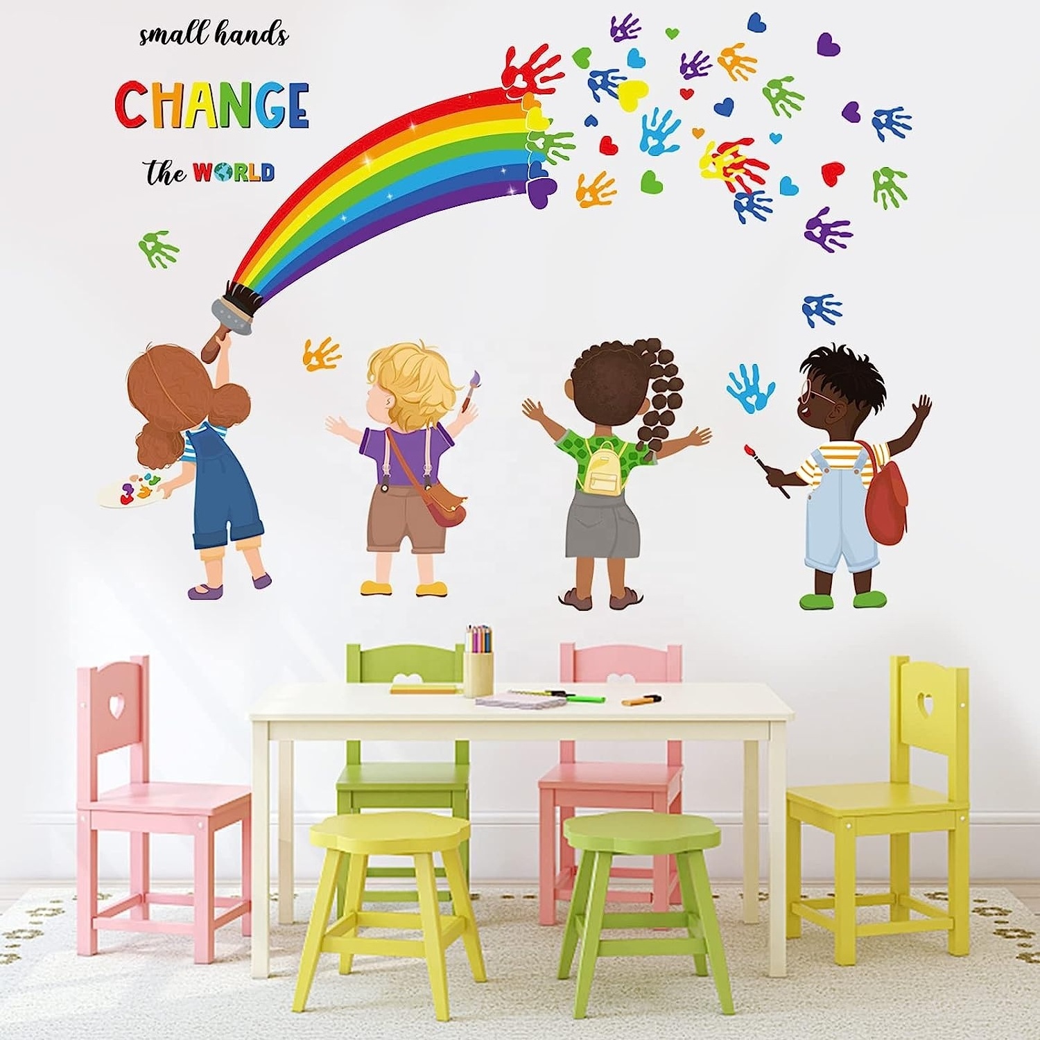 3d Custom Logo Rainbow Posters Nursery Large Wall Tile Stickers For Living Room