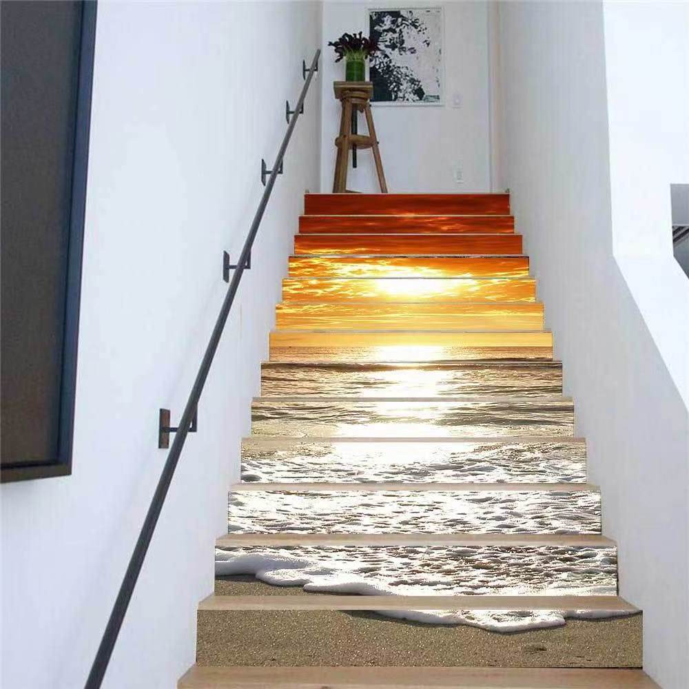 Custom 3D Ocean Beach Self-Adhesive Stair Risers Stickers