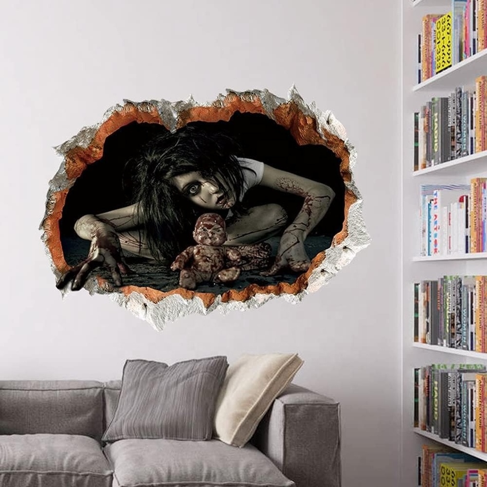 Custom 3d Waterproof Horror Halloween Removable Decoration Bedroom Wall Sticker