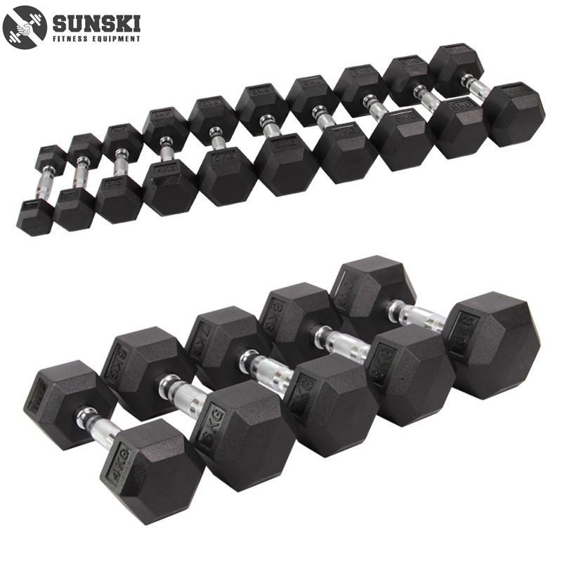 hex dumbbell set Black Hex Rubber Coated Dumbbell