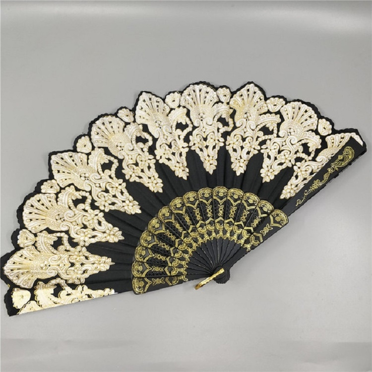 Attractive Best Quality Spain Style Plastic Folding Fan Peacock Lace Fan Ladies Dance Gilding Fan (Royal Blue)