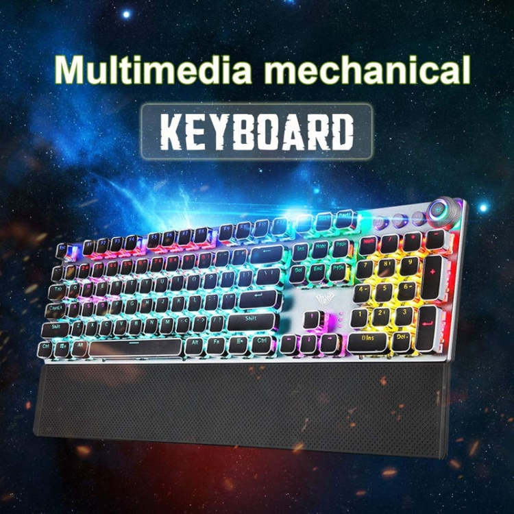 Quick Delivery Time AULA F2088 108 Keys Mixed Light Mechanical Blue Switch Wired USB Gaming Keyboard