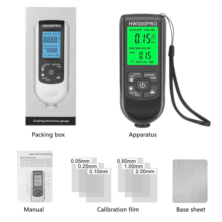 China Manufacturer HW-300PRO High Precision Coating Paint Powder Layer Thickness Gauge Anti-slip Paint Film Gauge