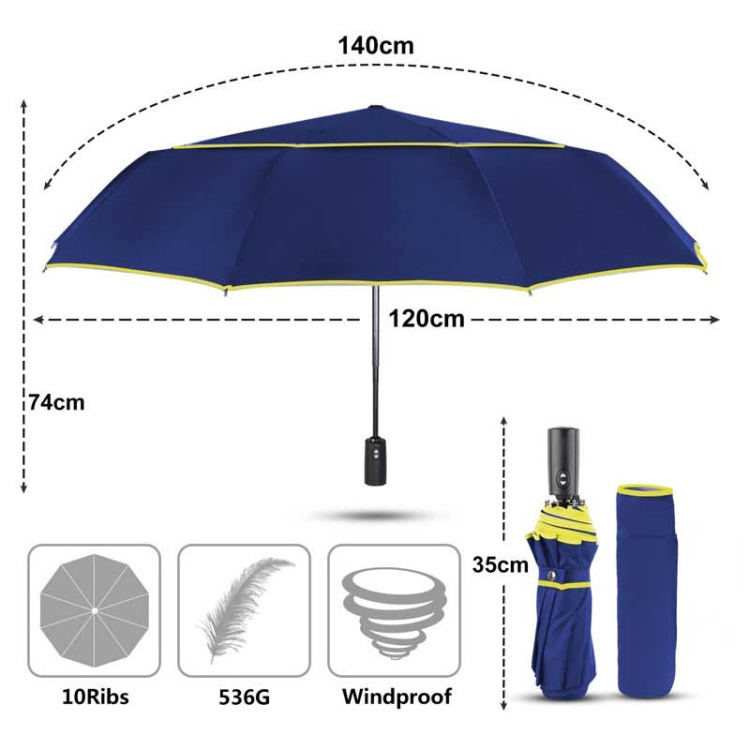 Best Quality Sunny and Rainy Umbrella Fully-Automatic Double Rain 3 Folding Wind Resistant Travel Business Big Umbrella