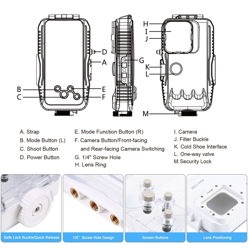 PULUZ 40m/130ft Waterproof Diving Case for iPhone 15 14 13 12 11 Pro Max Plus with One-way Valve Photo Video Taking Underwater H