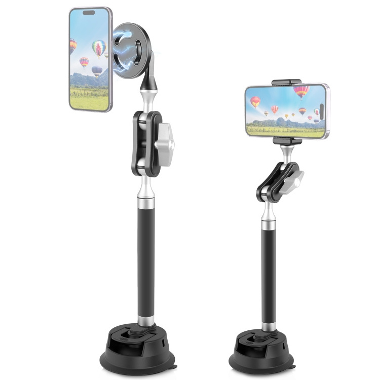 New arrival PULUZ Car Suction Cup Arm Mount Phone Tablet Magnetic Holder with Phone Clamp (Black)