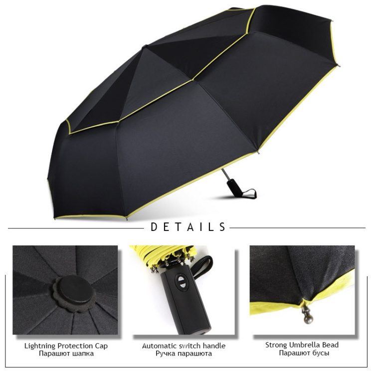 Best Quality Sunny and Rainy Umbrella Fully-Automatic Double Rain 3 Folding Wind Resistant Travel Business Big Umbrella