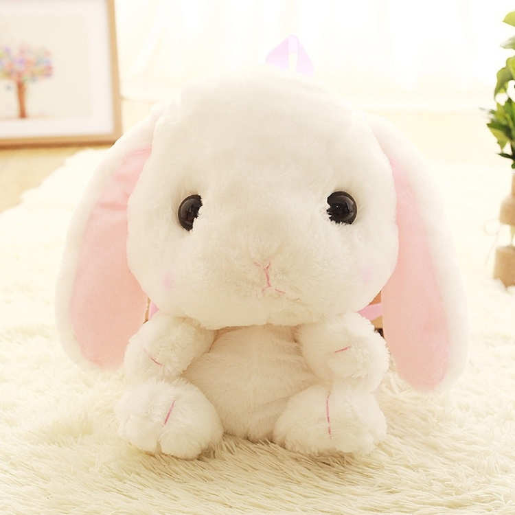 Hot selling Plush Rabbit Long Ear Bunny Kids Bag Student Plush Toys Children Backpack(White)